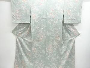 未使用品　流水に家屋・草花模様小紋着物